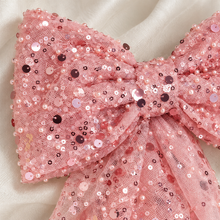 Load image into Gallery viewer, Sparkling Sequin & Pearl Hair Bow | Long Beaded Bridal Bow