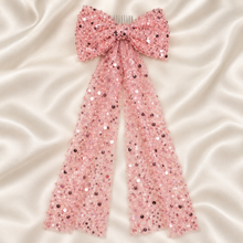 Load image into Gallery viewer, Sparkling Sequin & Pearl Hair Bow | Long Beaded Bridal Bow