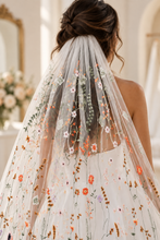 Load image into Gallery viewer, Colourful Wildflower Embroidered Wedding Veil – White Floral Bridal Veil