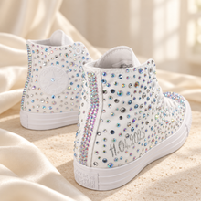 Load image into Gallery viewer, Personalised Crystal Bridal Converse Hi-Tops | White Wedding Trainers