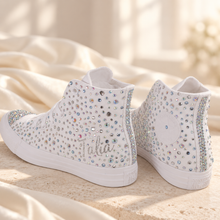 Load image into Gallery viewer, Personalised Crystal Bridal Converse Hi-Tops | White Wedding Trainers