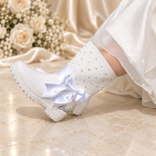 Load image into Gallery viewer, Personalised Bride Wedding Wellies – Crystal Lace Bridal Rain Boots