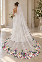 Load image into Gallery viewer, Colourful Wildflower Embroidered Edge Wedding Veil – White or Ivory, 200–300cm