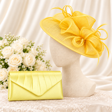Load image into Gallery viewer, Bright Yellow Fascinator and Satin Clutch Bag Set