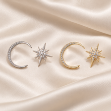 Load image into Gallery viewer, Sterling Silver Moon and Star Earrings – Celestial Bridal Studs