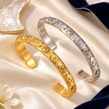Load image into Gallery viewer, Celestial Moon & Star Open Cuff Bangle – Silver or Gold