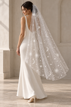Load image into Gallery viewer, Celestial Moon & Star Glitter Wedding Veil with Silver Comb – 100–300cm