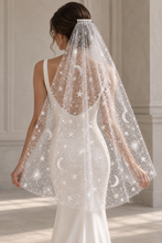 Load image into Gallery viewer, Celestial Moon & Star Glitter Wedding Veil with Silver Comb – 100–300cm