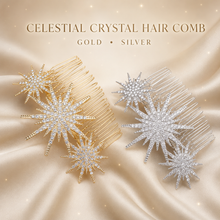 Load image into Gallery viewer, Celestial Crystal Starburst Bridal Hair Comb – Gold or Silver