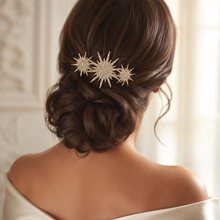 Load image into Gallery viewer, Celestial Crystal Starburst Bridal Hair Comb – Gold or Silver
