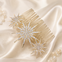 Load image into Gallery viewer, Celestial Crystal Starburst Bridal Hair Comb – Gold or Silver