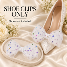 Load image into Gallery viewer, Celestial Organza Bow Shoe Clips – Multicoloured Star Bridal Accessories