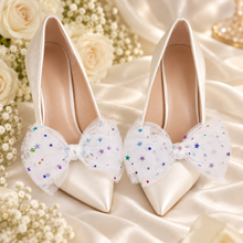 Load image into Gallery viewer, Celestial Organza Bow Shoe Clips – Multicoloured Star Bridal Accessories