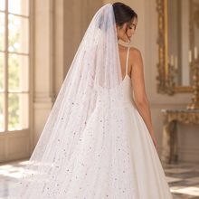 Load image into Gallery viewer, Multicoloured Celestial Wedding Veil – Stars & Moons Bridal Veil in Custom Colours