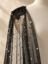 Load image into Gallery viewer, Celestial Wedding Cape – Black or Ivory Moon and Star Bridal Cape