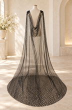 Load image into Gallery viewer, Celestial Wedding Cape – Black or Ivory Moon and Star Bridal Cape