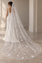 Load image into Gallery viewer, Celestial Moon & Star Glitter Wedding Veil with Silver Comb – 100–300cm