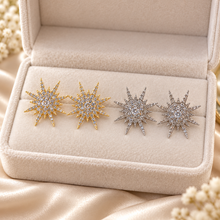 Load image into Gallery viewer, Crystal Starburst Statement Stud Earrings – Silver or Gold