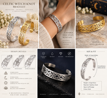 Load image into Gallery viewer, Celtic Witch Knot Bracelet – Stainless Steel Symbolic Bangle in Gold or Silver