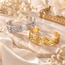 Load image into Gallery viewer, Celtic Witch Knot Bracelet – Stainless Steel Symbolic Bangle in Gold or Silver