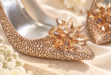 Load image into Gallery viewer, Champagne Gold Crystal Wedding Shoes – Pointed Toe Cinderella Bridal Heels