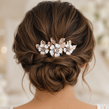 Load image into Gallery viewer, Cherry Blossom Bridal Hair Comb | Crystal Rhinestone Wedding Hair Accessory | Silver, Gold & Rose Gold