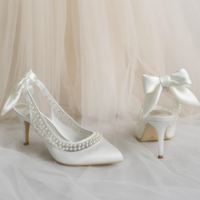 Load image into Gallery viewer, Eliza - Ivory Pearl Satin Sling Backs