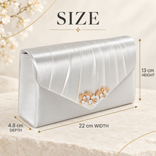 Load image into Gallery viewer, Ivory Cherry Blossom Satin Clutch Bag – Handmade Wedding & Occasion Bag in Your Choice of Colour