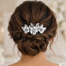 Load image into Gallery viewer, Cherry Blossom Bridal Hair Comb | Crystal Rhinestone Wedding Hair Accessory | Silver, Gold & Rose Gold
