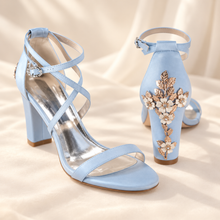 Load image into Gallery viewer, Cherry Blossom Satin Block Heel Bridal Sandals