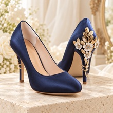 Load image into Gallery viewer, Cherry Blossom Satin Wedding Shoes | Round Toe Bridal Heels in Your Choice of Colour
