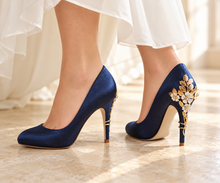 Load image into Gallery viewer, Cherry Blossom Satin Wedding Shoes | Round Toe Bridal Heels in Your Choice of Colour