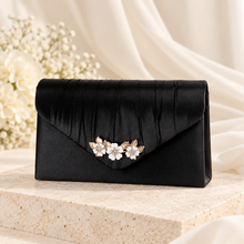 Load image into Gallery viewer, Burgundy Cherry Blossom Satin Clutch Bag – Handmade Wedding & Occasion Bag in Your Choice of Colour