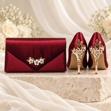 Load image into Gallery viewer, Burgundy Cherry Blossom Satin Clutch Bag – Handmade Wedding & Occasion Bag in Your Choice of Colour