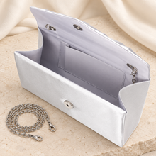 Load image into Gallery viewer, Black Cherry Blossom Satin Clutch Bag – Handmade Wedding & Occasion Bag in Your Choice of Colour