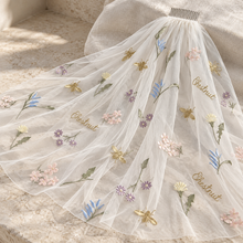 Load image into Gallery viewer, Gold Bee & Pastel Wildflower Embroidered Wedding Veil with Silver Comb