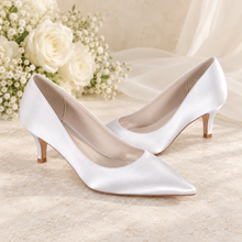 Load image into Gallery viewer, Classic Satin Pointed Toe Kitten Heels | 6 cm