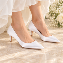 Load image into Gallery viewer, Classic Satin Pointed Toe Kitten Heels | 6 cm