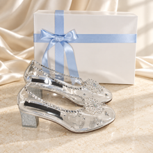 Load image into Gallery viewer, Cinderella Inspired Wedding Shoes | Crystal Hearts & Low Clear Block Heels