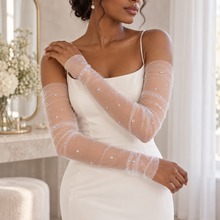Load image into Gallery viewer, Crystal Tulle Bridal Sleeves with Rhinestones – White or Ivory