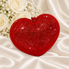 Load image into Gallery viewer, Crystal Rhinestone Heart Clutch Bag - Red Sparkling Evening Purse