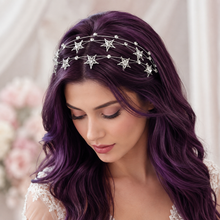 Load image into Gallery viewer, Celestial Stars Bridal Tiara | Silver or Gold Crystal Rhinestone Wedding Headband