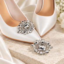 Load image into Gallery viewer, Matching Crystal Shoe Clips & Satin Bridal Clutch Bag Set