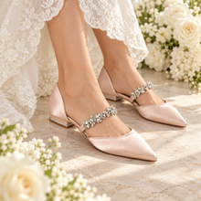 Load image into Gallery viewer, Crystal Strap Flats | Satin Bridal Shoes