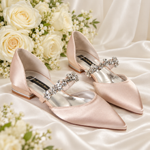 Load image into Gallery viewer, Crystal Strap Flats | Satin Bridal Shoes