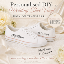 Load image into Gallery viewer, Personalised Wedding Shoe Iron-On Transfers – Custom Vinyl Decals for Canvas Bridal Trainers