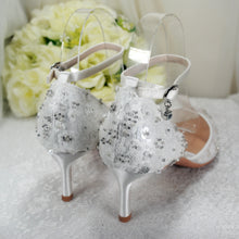 Load image into Gallery viewer, Bridal White Beaded Heels, Sling Back or Ankle Strap
