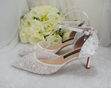 Load image into Gallery viewer, Bridal White Beaded Heels, Sling Back or Ankle Strap