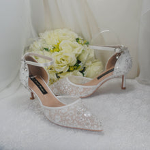 Load image into Gallery viewer, Bridal White Beaded Heels, Sling Back or Ankle Strap
