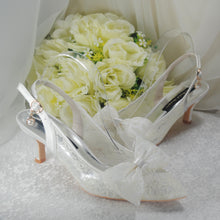 Load image into Gallery viewer, Low Heel Lace Bow Sling Backs